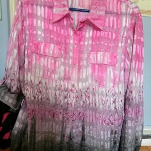 Pink and Gray Button-Up Blouse